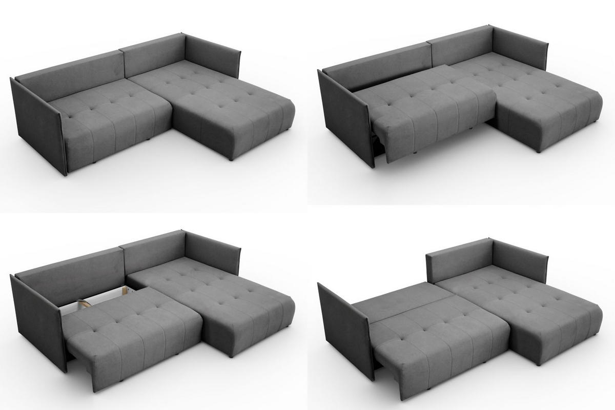 ECKSOFA L Form Hanna 246 x 188 cm mit Schlaffunktion und Bettkasten, 4 Sitzer, Bettzeugablage, Sofa, Eckcouch, dunkelgrau, rechts - Dunkelgrau, Kunststoff (188/246cm) - Margaret Hadas24