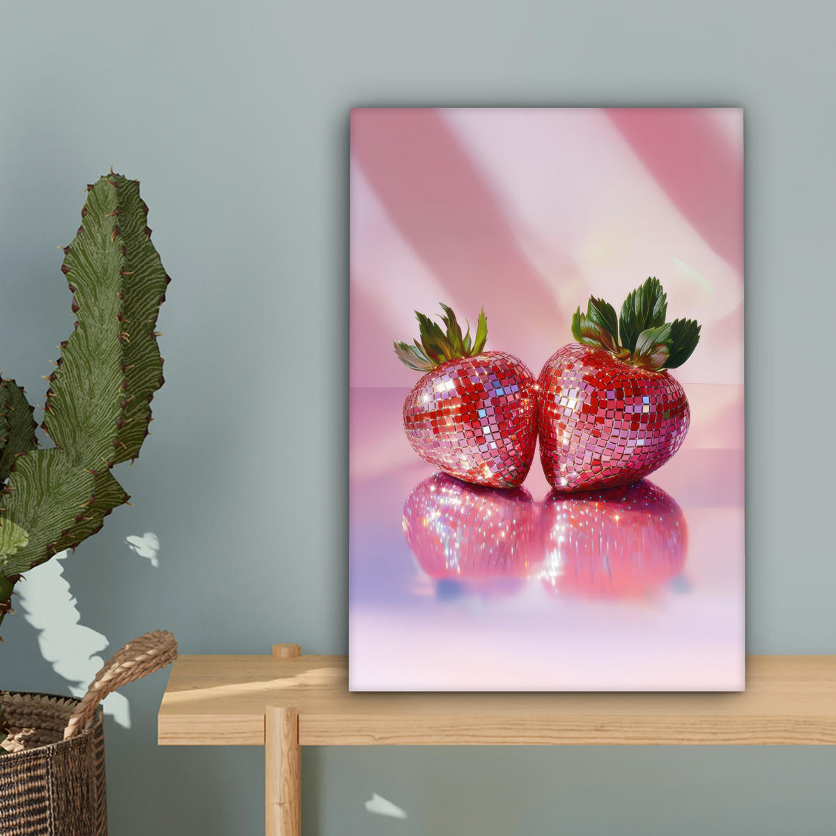 LEINWANDBILD Disco - Obst - Glitzer - Erdbeere 20x30 cm - Pink, Textil (20/30cm) - MuchoWow