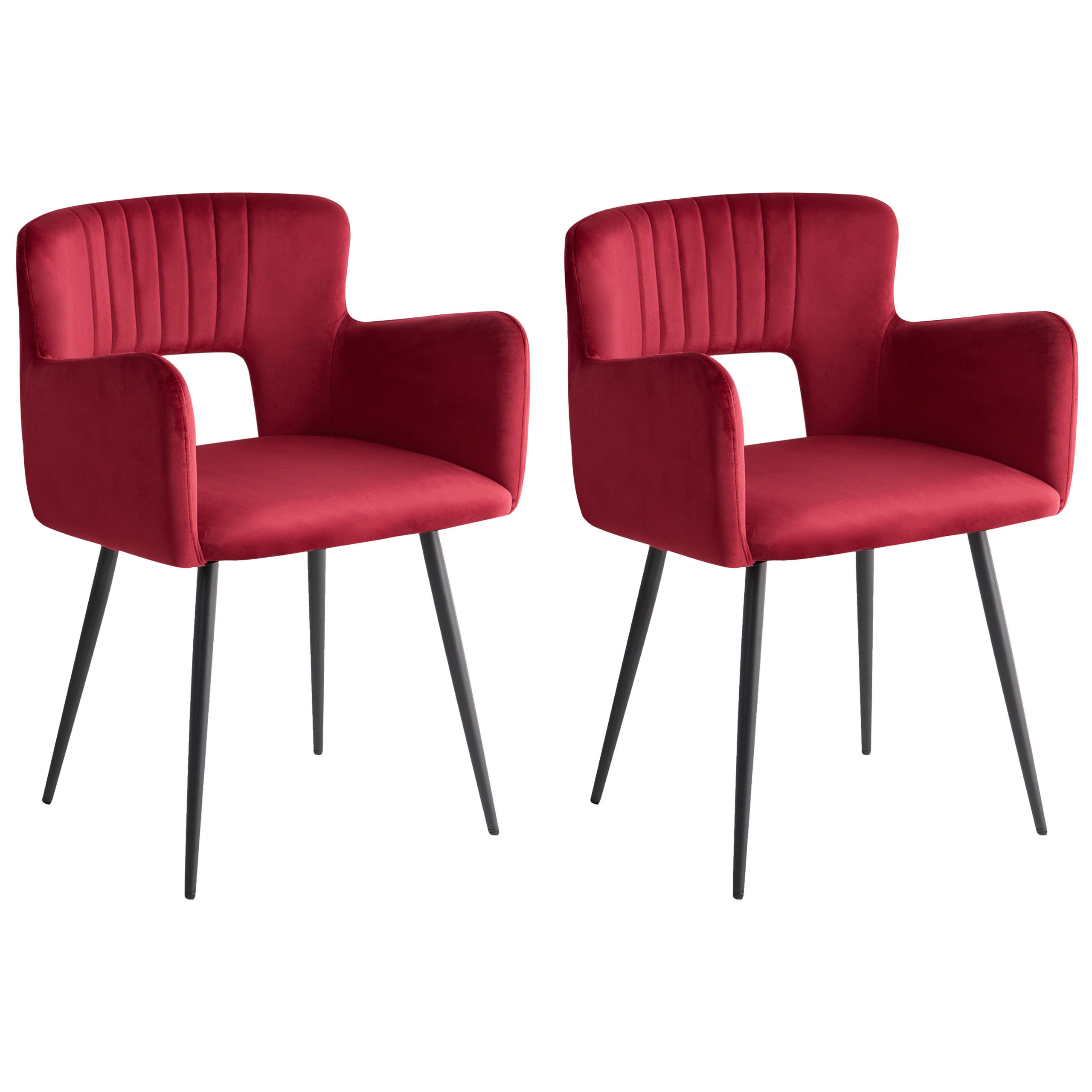 STUHL 2er-Set Samtstoff Rot Sanilac - Rot, Textil/Metall (54/76/50cm) - Beliani