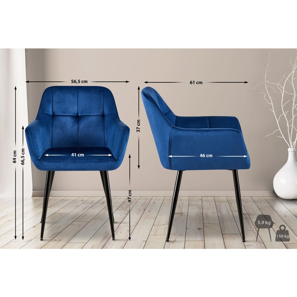Thumbnail - CLP Armlehnenstuhl, Blau, Textil, 56.5x84x61 cm, Esszimmer, Stühle, Esszimmerstühle, Armlehnenstühle