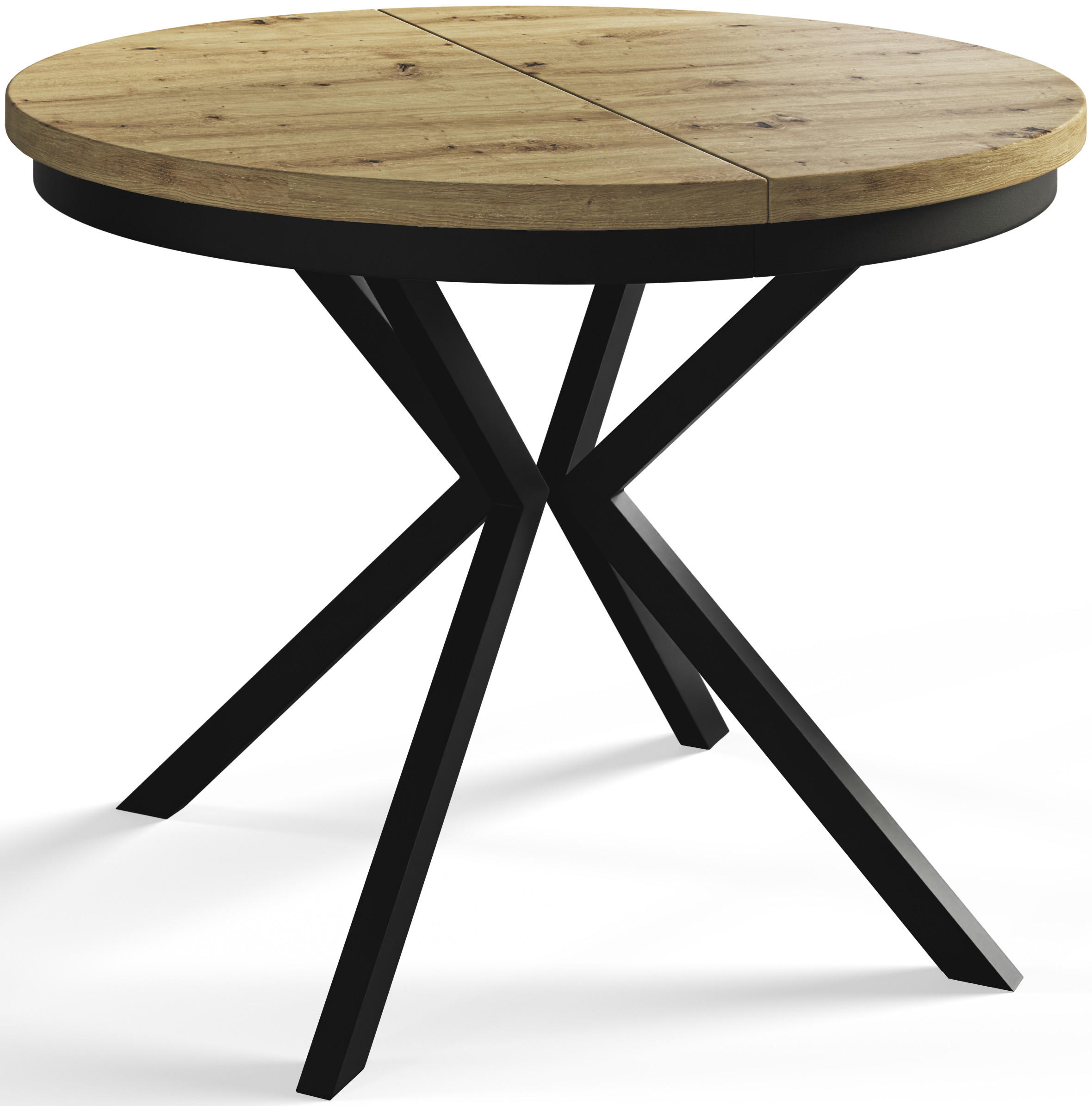 ESSZIMMERTISCH BERGO, ausziehbarer Tisch 100 cm/180 cm, Farbe: Mattbraun, mit Metallbeinen in Farbe Schwarz - Hellbraun/Schwarz, Holzwerkstoff (100/100/76cm) - Alpi-Möbel