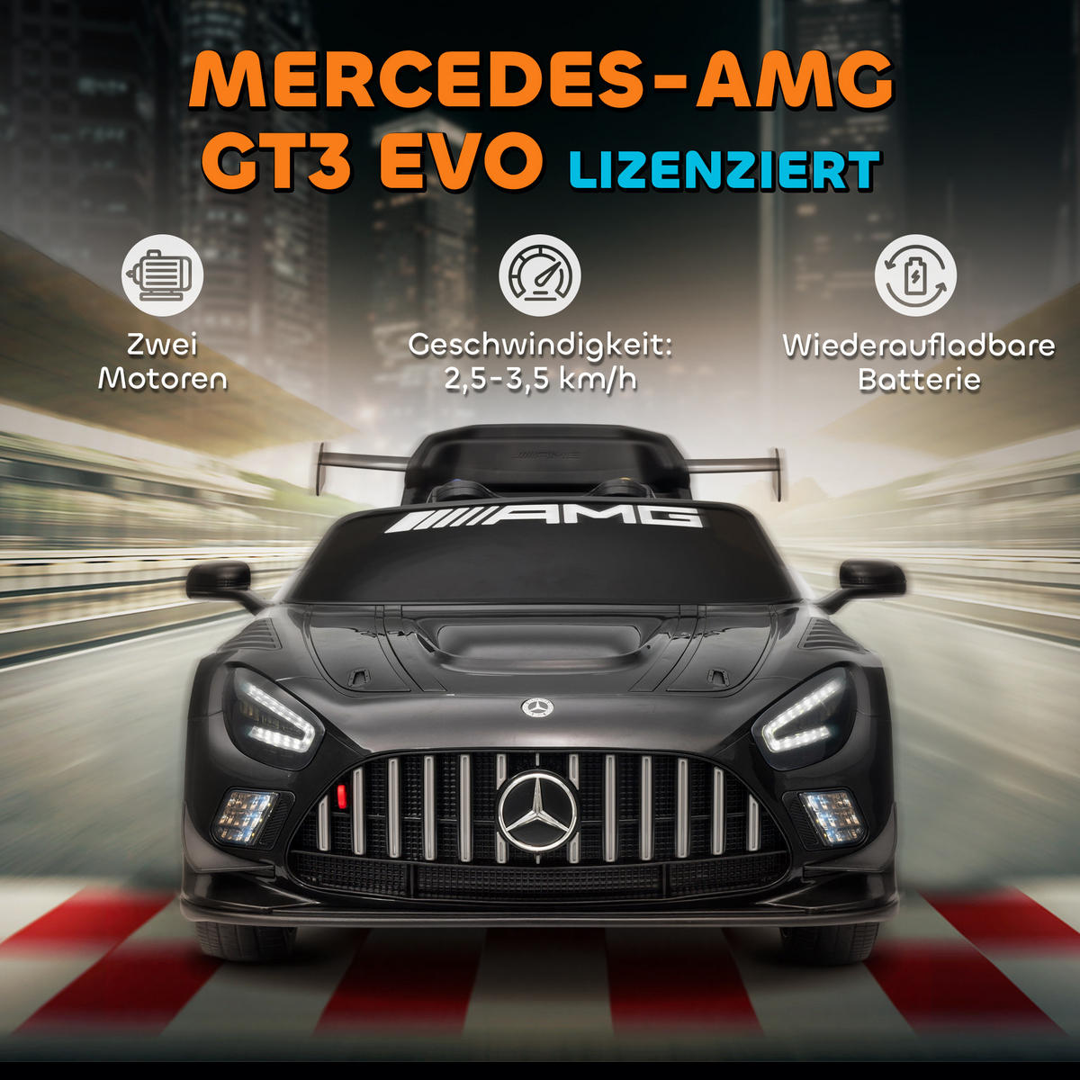 KINDER-ELEKTROAUTO Mercedes-AMG 12V mit Fernbedienung Musik Leuchte - Schwarz, Metall (115/66/44cm) - AIYAPLAY