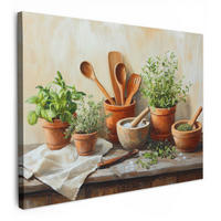 LEINWANDBILD Töpfe - Kräuter - Holz 40x30 cm - Terracotta, Textil (40/30cm) - MuchoWow