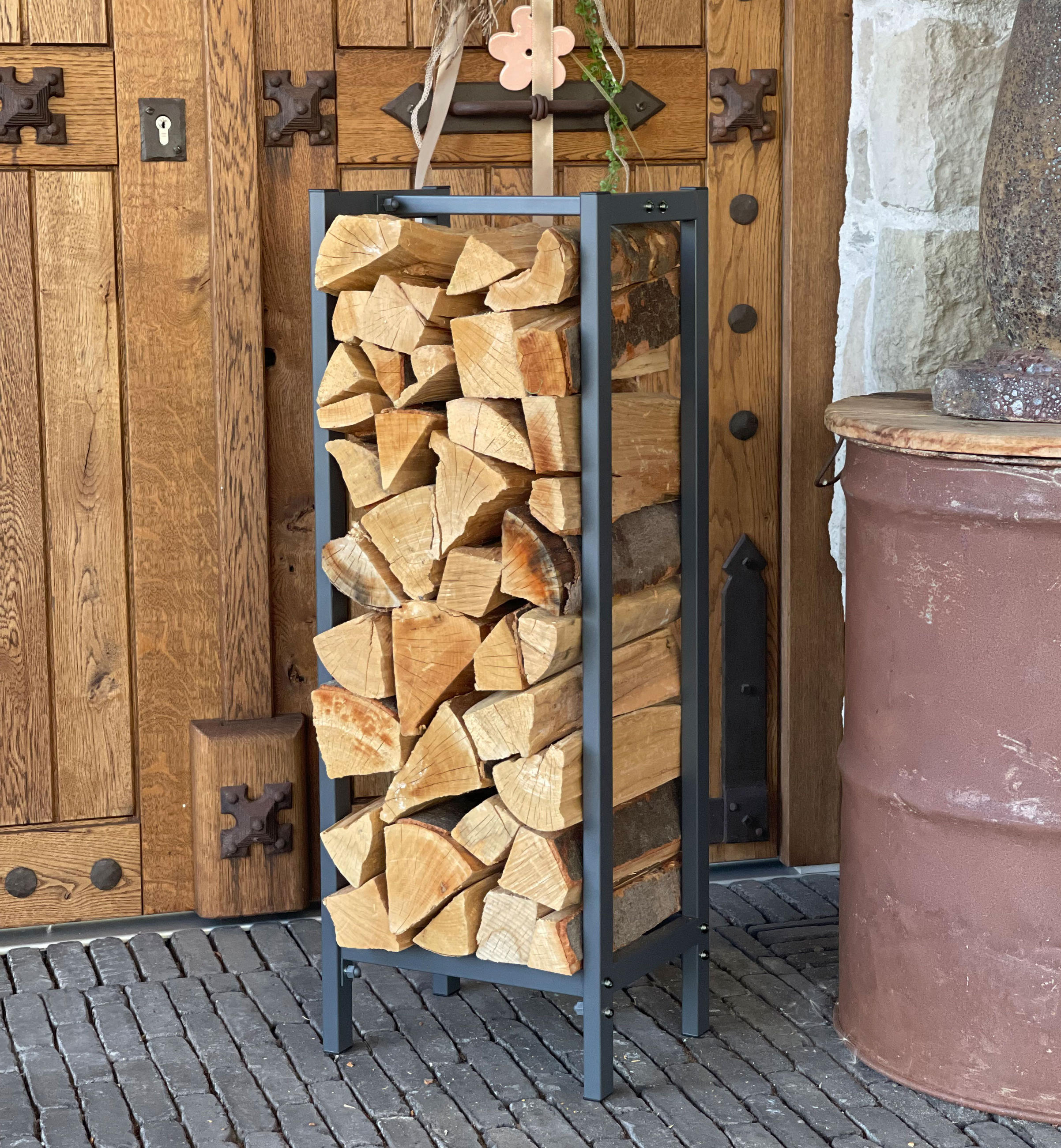 KAMINHOLZREGAL Außen 33x25x90 cm Metall Anthrazit - Anthrazit, Metall (25/90/33cm) - QUICK STAR