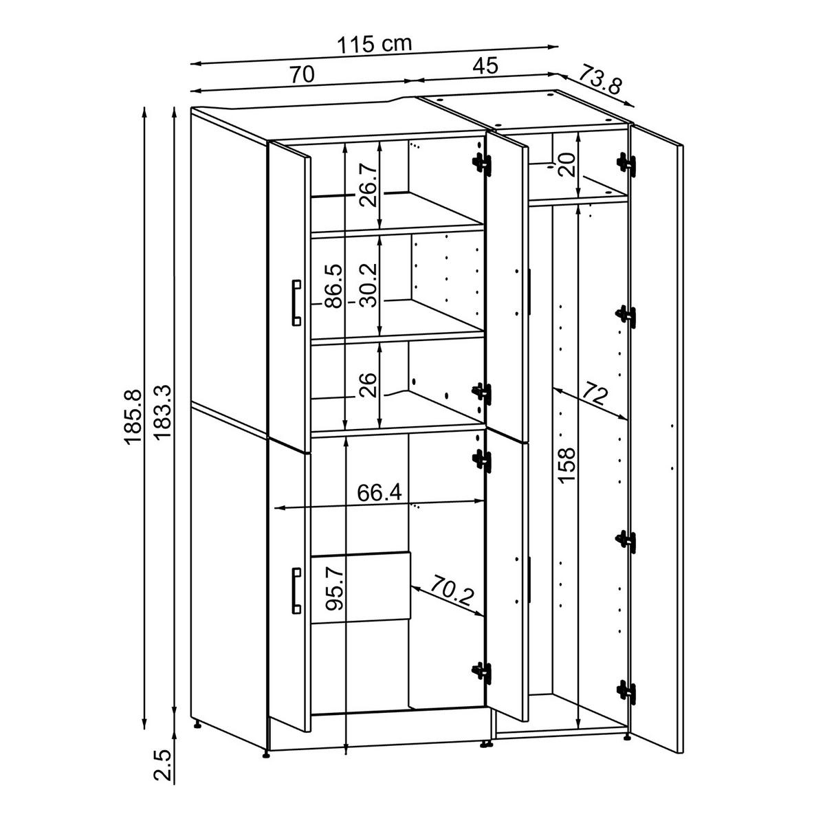 WASCHMASCHINENSCHRANK DORA-II 115cm Breit, 186cm Hoch - Schwarz, Holzwerkstoff (115/186/73.8cm)