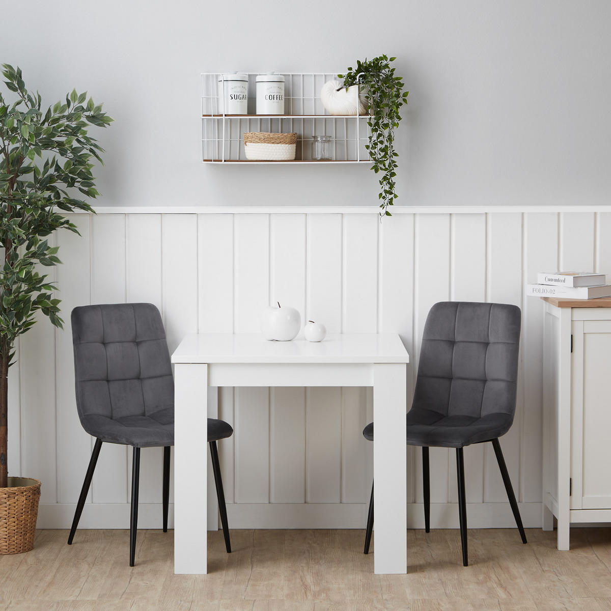 ESSGRUPPE mit 2 Stühlen Esstisch 80/80 cm weiß - Grau, Holz (80/75/80cm) - Homestyle4u