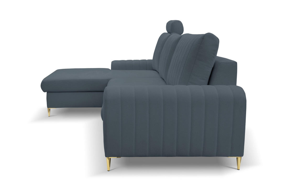 ECKSOFA VERONA L-S Blau Geflochtener Stoff mit Schlaffunktion - Blau, Holz (251/164cm) - MASSENO
