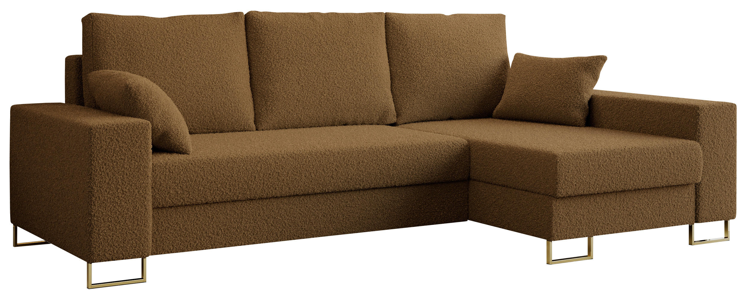 ECKSOFA Dorian Boucle Braun - Goldfarben/Braun, Textil/Metall (242/138cm) - MKS