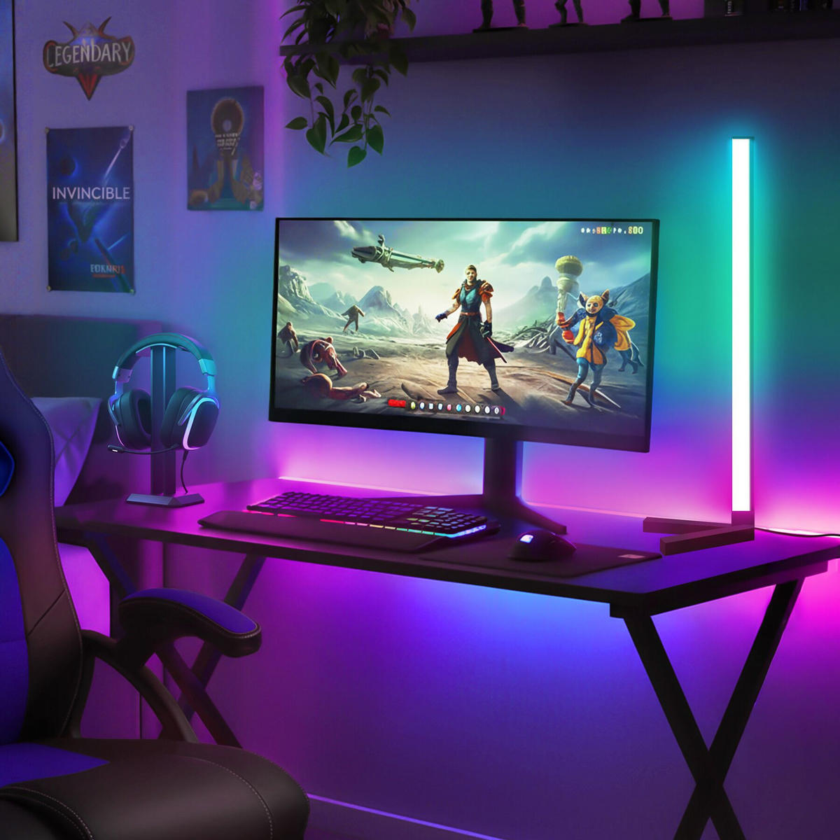 LED-STEHLAMPE Spectra,Innovativer Musik-Aktivierungsmodus,schwarz/weiß - Schwarz/Weiß, Metall (29.5/29.5/145cm) - tectake