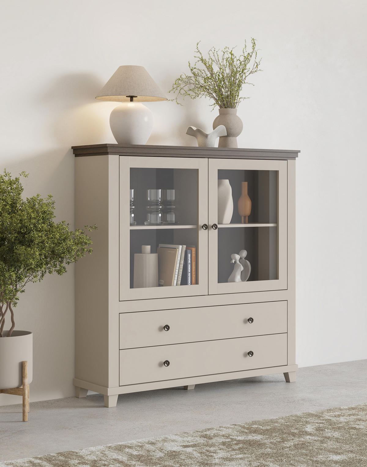 SIDEBOARD EVANDRO 126x42x138 cm mit 2 Schubladen und 2 Türen Beige - Beige, Holzwerkstoff (126/138/42cm) - MASSENO