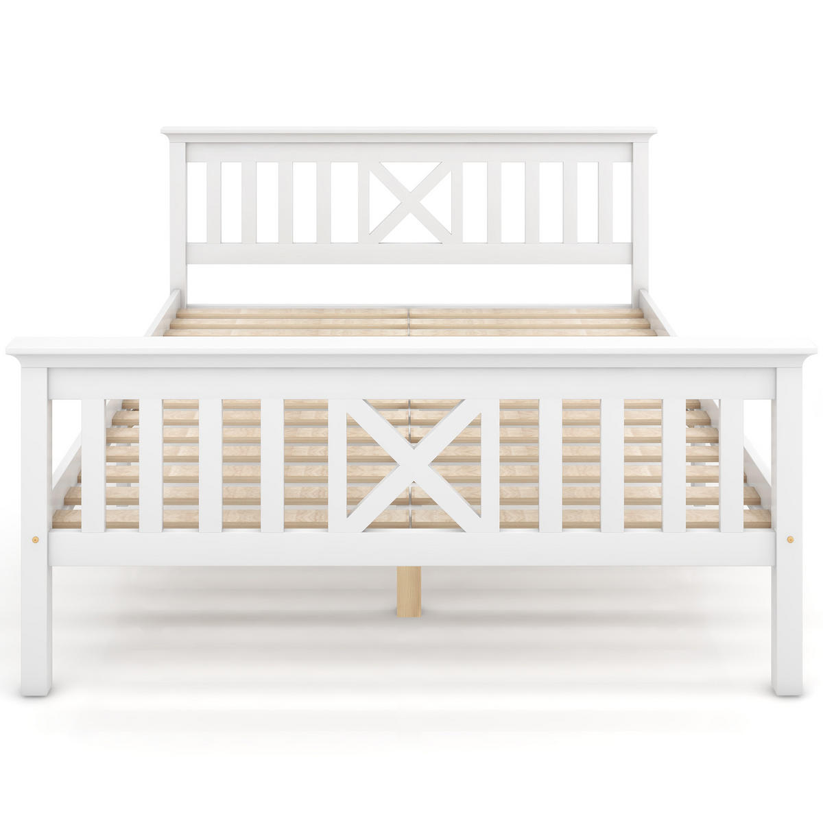 HOLZBETT 140/200 cm aus Kiefer massiv mit X-förmigem Kopfteil und Stauraum - Weiß, Holz (140/200cm) - OKWISH