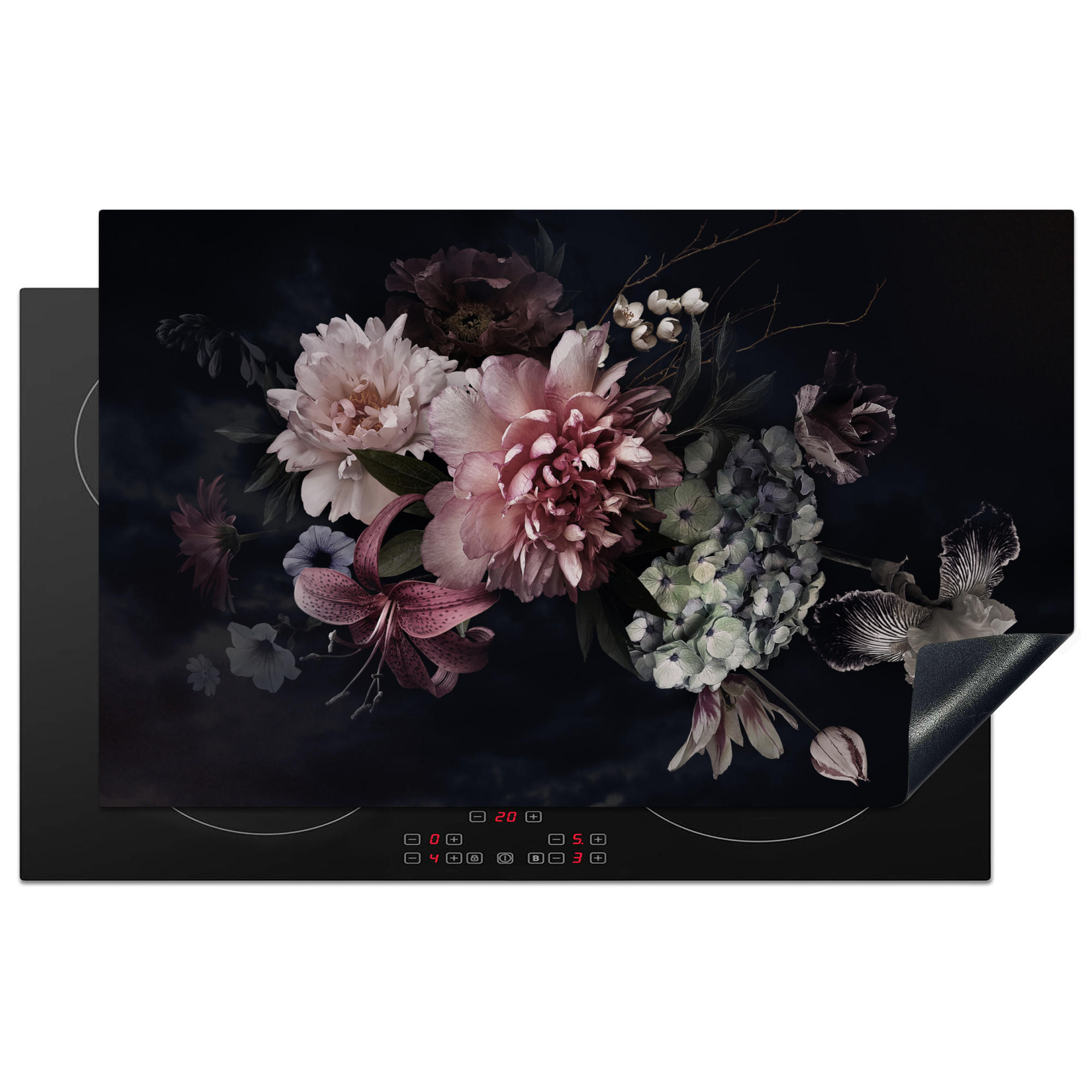 HERDABDECKPLATTE Blumen - Vintage - Pastell - Rosa - Weiß 83x51 cm - Altrosa, Kunststoff (83/0.2/51.5cm) - MuchoWow