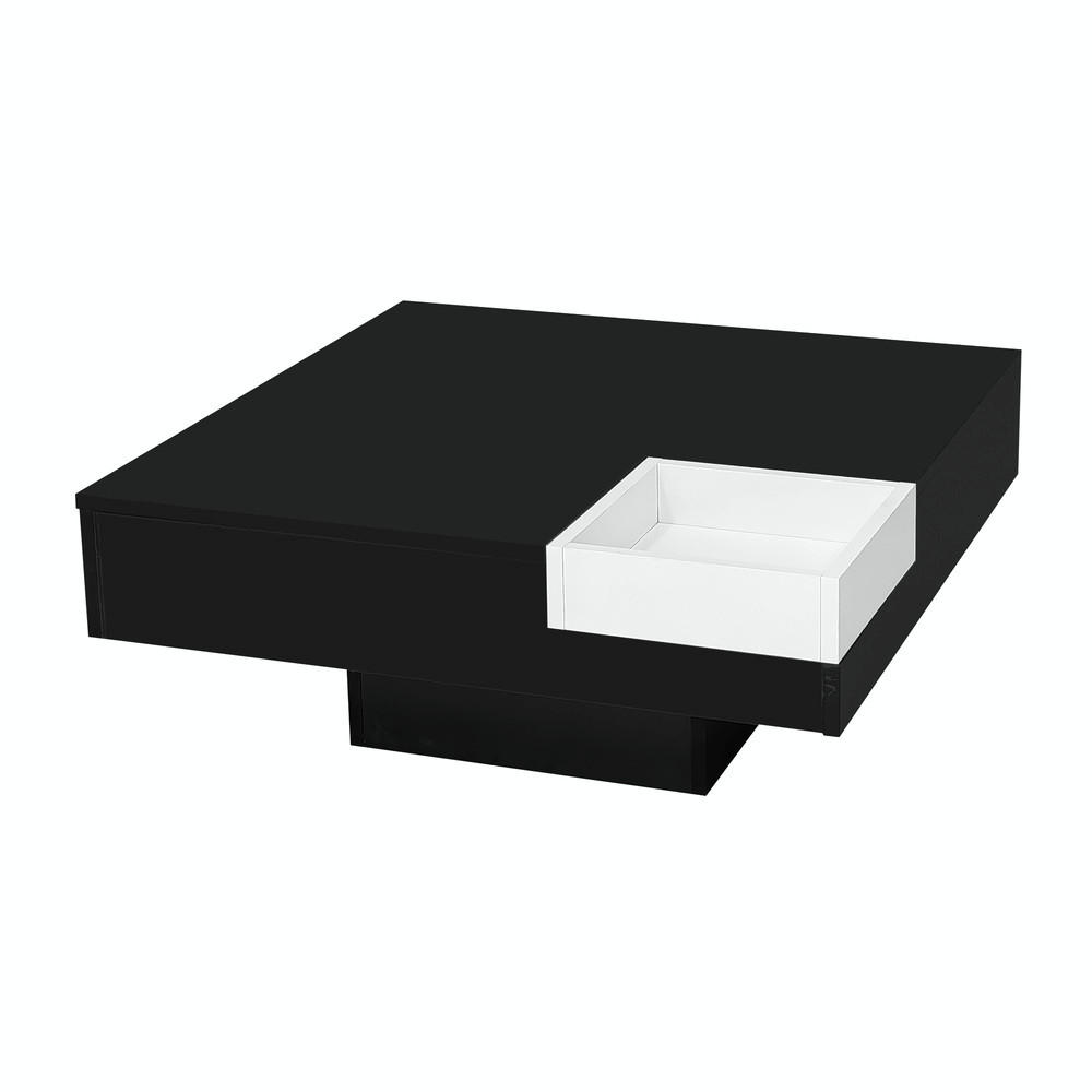 COUCHTISCH Hochglanz 72x72cm LED-Beleuchtung abnehmbare Box Schwarz-Weiß - Schwarz, Holz (85.5/81/11.5cm) - FLIEKS