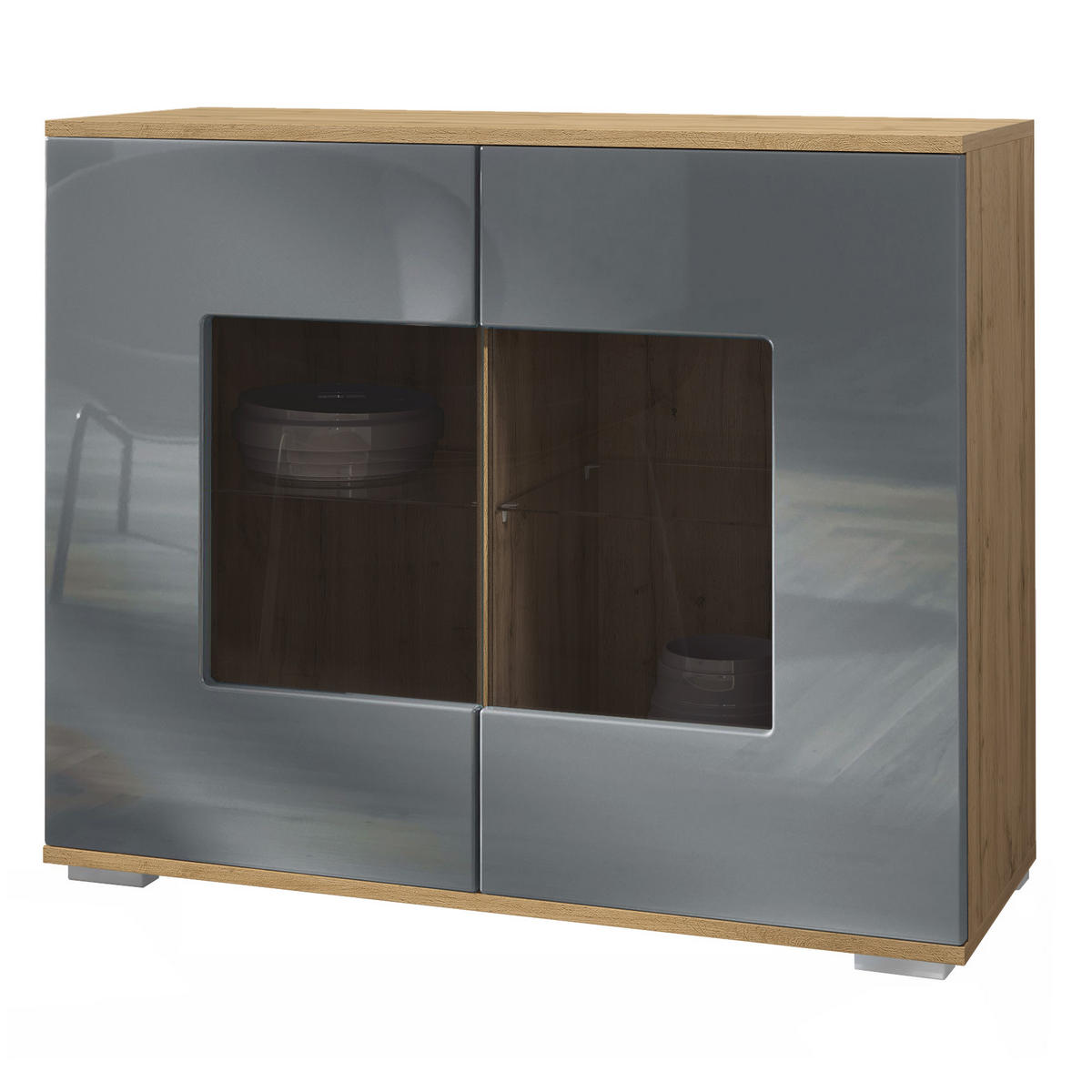 KOMMODE Grömitz Grau Hochglanz - Grau, Holzwerkstoff (92.5/75.5/35cm) - Vladon