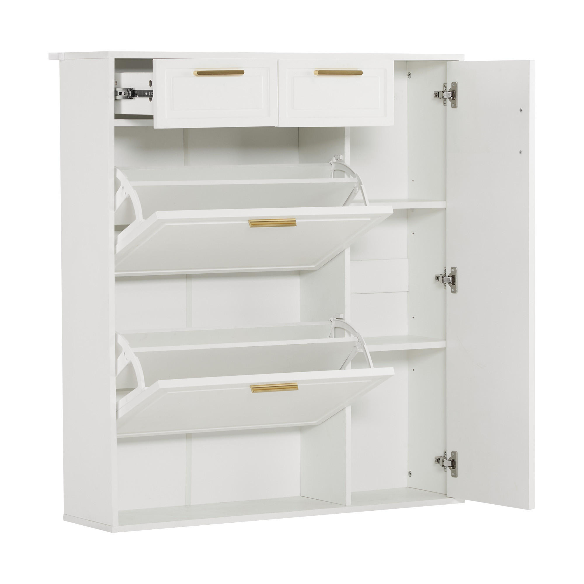 SCHUHSCHRANK Modern Goldgriffe Weiß 95x24x107.5cm - Weiß, Holzwerkstoff (24/107/95cm) - FLIEKS