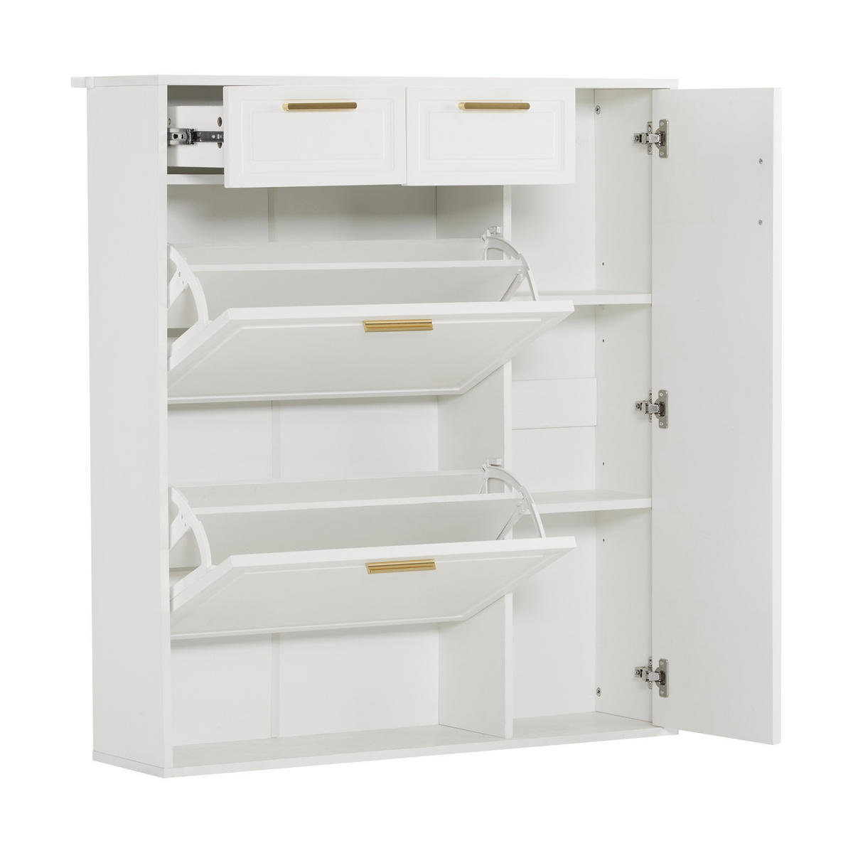 SCHUHSCHRANK Modern Goldgriffe Weiß 95x24x107.5cm - Weiß, Holzwerkstoff (24/107/95cm) - FLIEKS