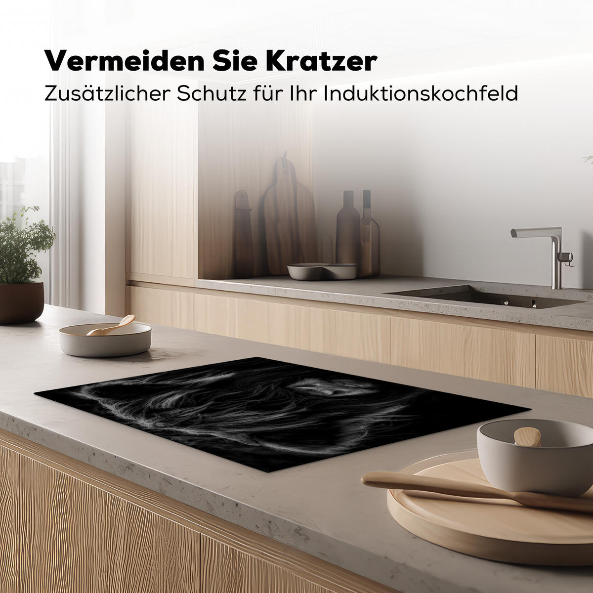 HERDABDECKPLATTE Schottischer Highlander - Kuh - Schwarz - Weiß - Tiere Herdabdeckung Induktionsfeld 75x52 cm - Schwarz, Kunststoff (75/52/0.2cm) - MuchoWow
