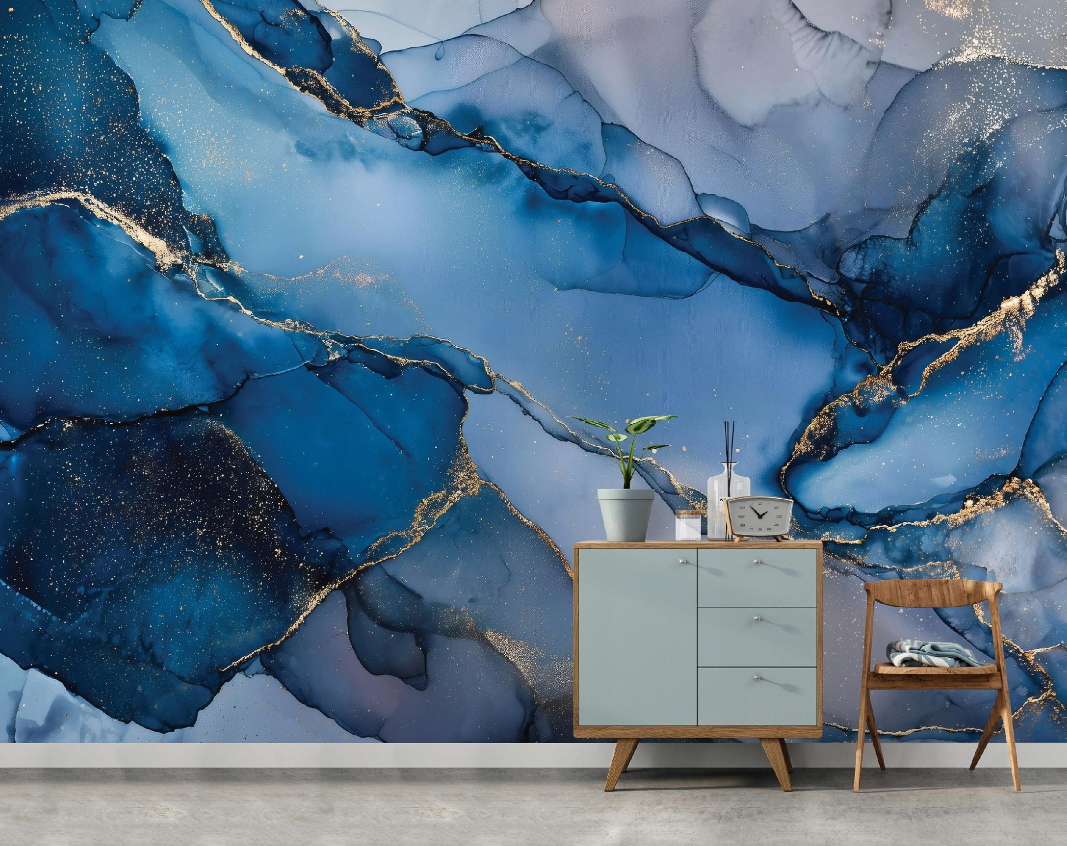 FOTOTAPETE Marmor Glamour Blau 300x210 cm - Multicolor, Papier (300/210cm) - Wallarena