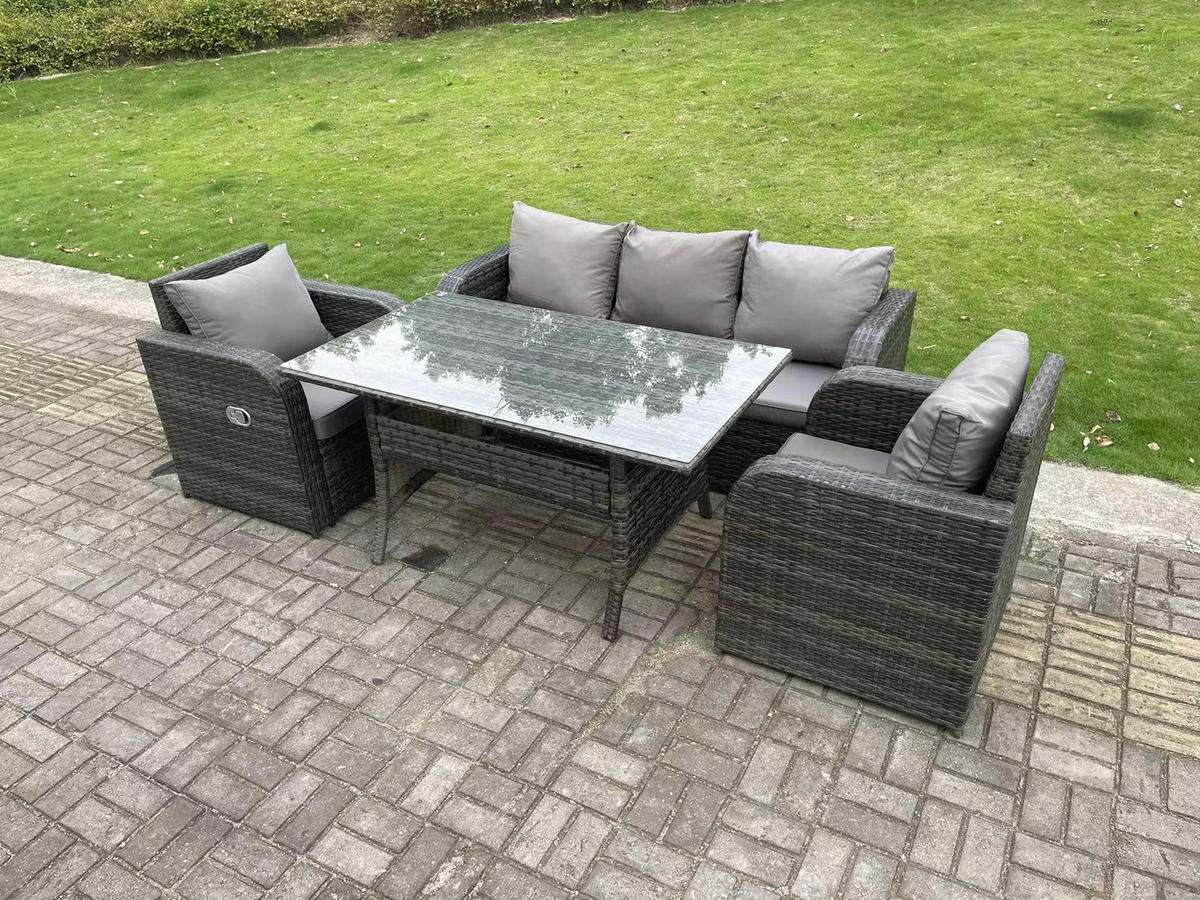 GARTENMÖBELGARNITUR mit Esstisch Polyrattan Dunkelgrau 5-Sitzer - Dunkelgrau/Grau, Glas/Kunststoff - Fimous