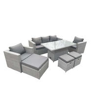 GARTENMÖBEL SET mit höhenverstellbarer Tisch Polyrattan Helles Grau 7-teilige - Hellgrau, Metall - Fimous
