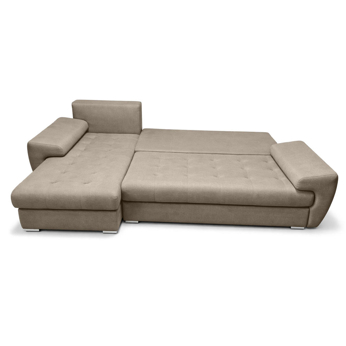 ECKSOFA L Form Manisa Hellbraun 234/145/83 cm Links mit Schlaffunktion - Hellbraun/Silberfarben, Kunststoff/Textil (145/234cm) - AX Living