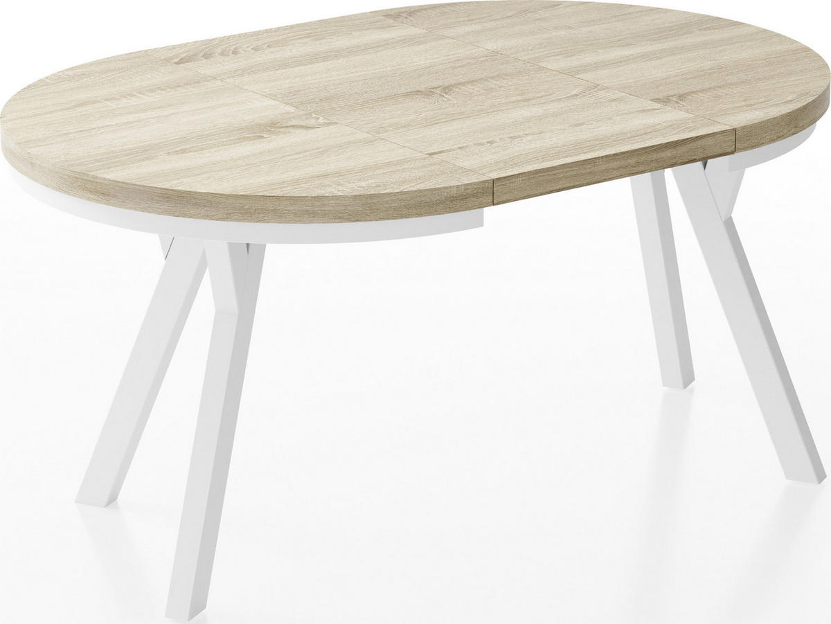 ESSTISCH Lume Weiß runder ausziehbarer, Sonoma Eiche 100-150/100/76 cm - Braun/Weiß, Holz/Holzwerkstoff (100/150/76cm) - WFL GROUP
