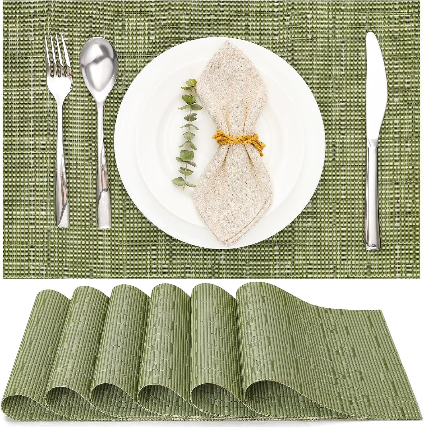 PLATZSETS (6er-Set) – 30 x 45 cm – Grün - Grün, Leder (30/45cm)