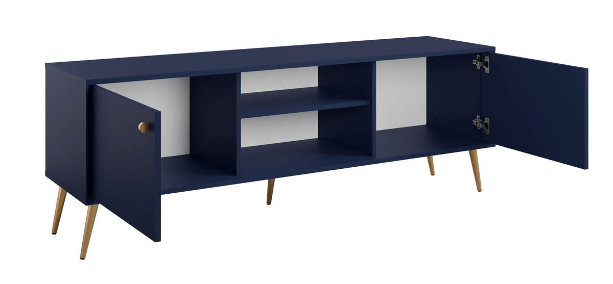 LOWBOARD Rose marineblau 156 / 40,5 / 54cm - Blau/Goldfarben, Holzwerkstoff/Metall (156/54/40.5cm) - Feldmann-Wohnen