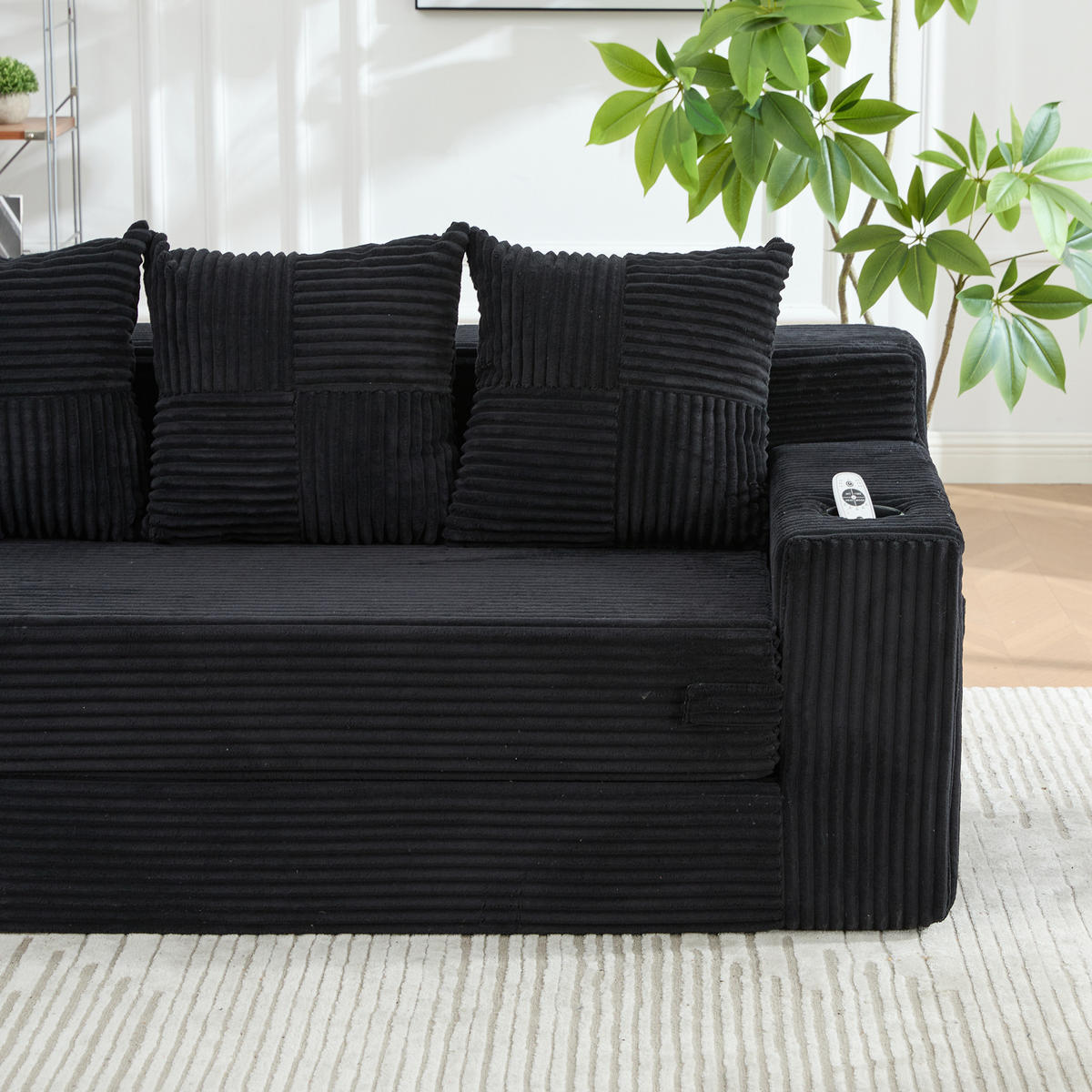 SCHLAFSOFA Modular mit Getränkehaltern und Seitentaschen, DE-42913, Schwarz - Schwarz, Textil (172/64/87cm) - ComfortXL