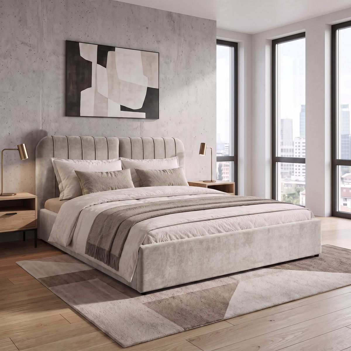 ČALOUNĚNÁ POSTEL Livre s pěnovou matrací 10 cm, s úložným prostorem, 160x200 cm, žinylková látka, tmavě béžová - kapučínová, textil (160/200cm) - Beautysofa