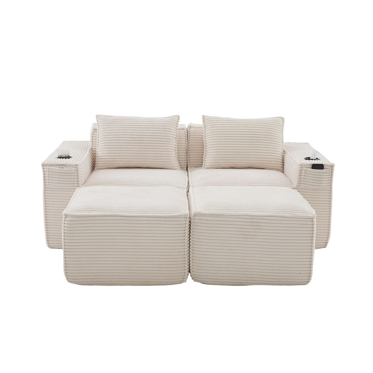 2-SITZER-SOFA DE-33836 mit 2 Hockern Beige - Beige, Textil (188/75/162cm) - ComfortXL