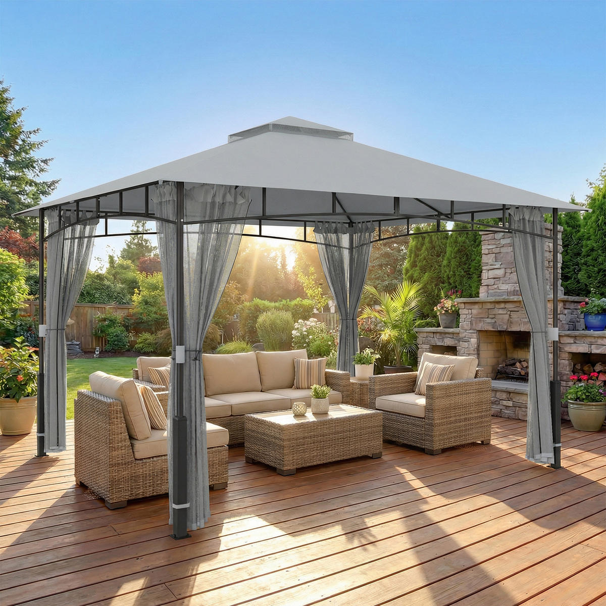 GARTENPAVILLON, Sonnenschutznetz, Terrasse, grau - Grau, Metall (69/32/243cm) - Vallsero