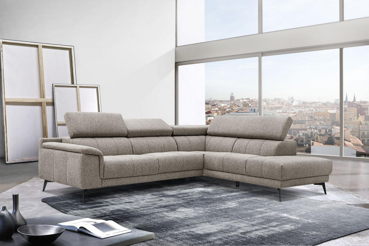 ECKSOFA FIERO 5-Sitzer, taupe - Taupe/Schwarz, Holzwerkstoff/Textil (290/228cm) - Courtois Laville