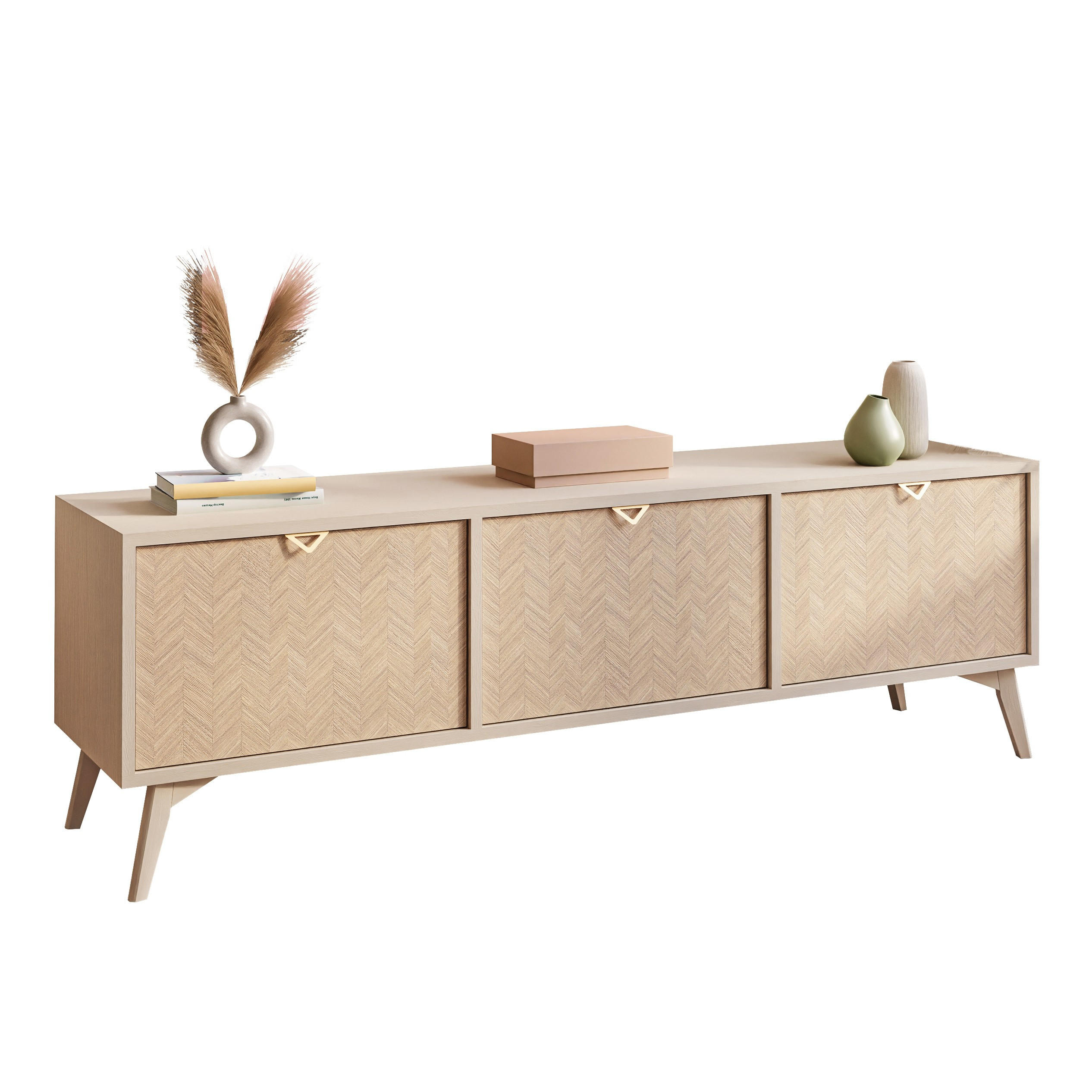 TV Element ALOE Fischgrätenmuster Scandi Sandbeige - Beige, Holzwerkstoff (158/52/38cm) - Lookway