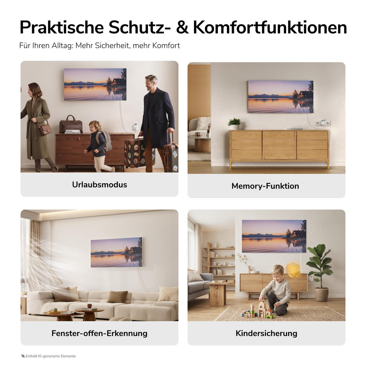 WANDKONVEKTOR Elektrisch mit dekorativem Landschaftsbild, Thermostat und WLAN App Steuerung, 119,5/59,5/1,8 cm - Weiß, Kunststoff/Metall (119.5/59.5/1.8cm) - EMKE