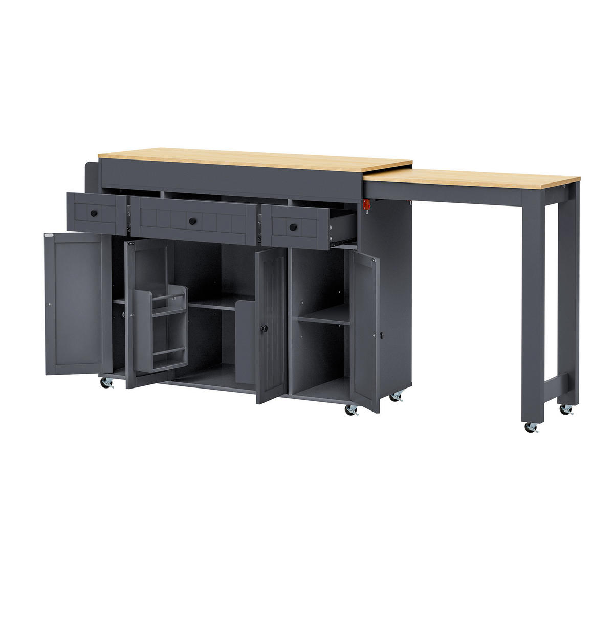 KÜCHENINSEL mit ausziehbarer Arbeitsplatte 137-190,6 x 45,2 x 92 cm Grau - Grau, Holz (45.2/92/137cm) - Beauniv