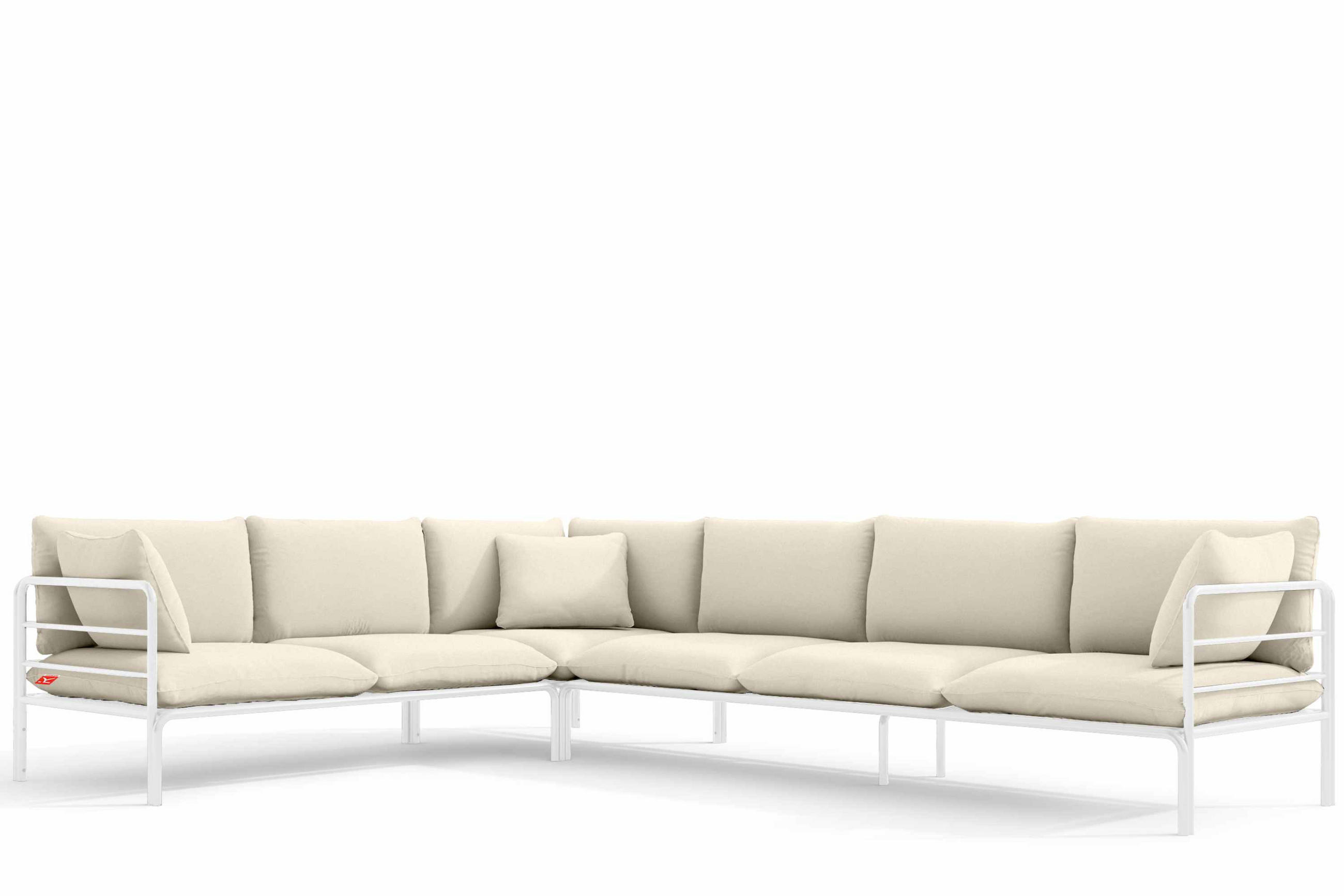 GARTENECKSOFA RAMBE 5-Sitzer mit Kissen, Weiß/Cremeweiß - Creme/Weiß, Textil/Metall (304/80/229cm) - KONSIMO®