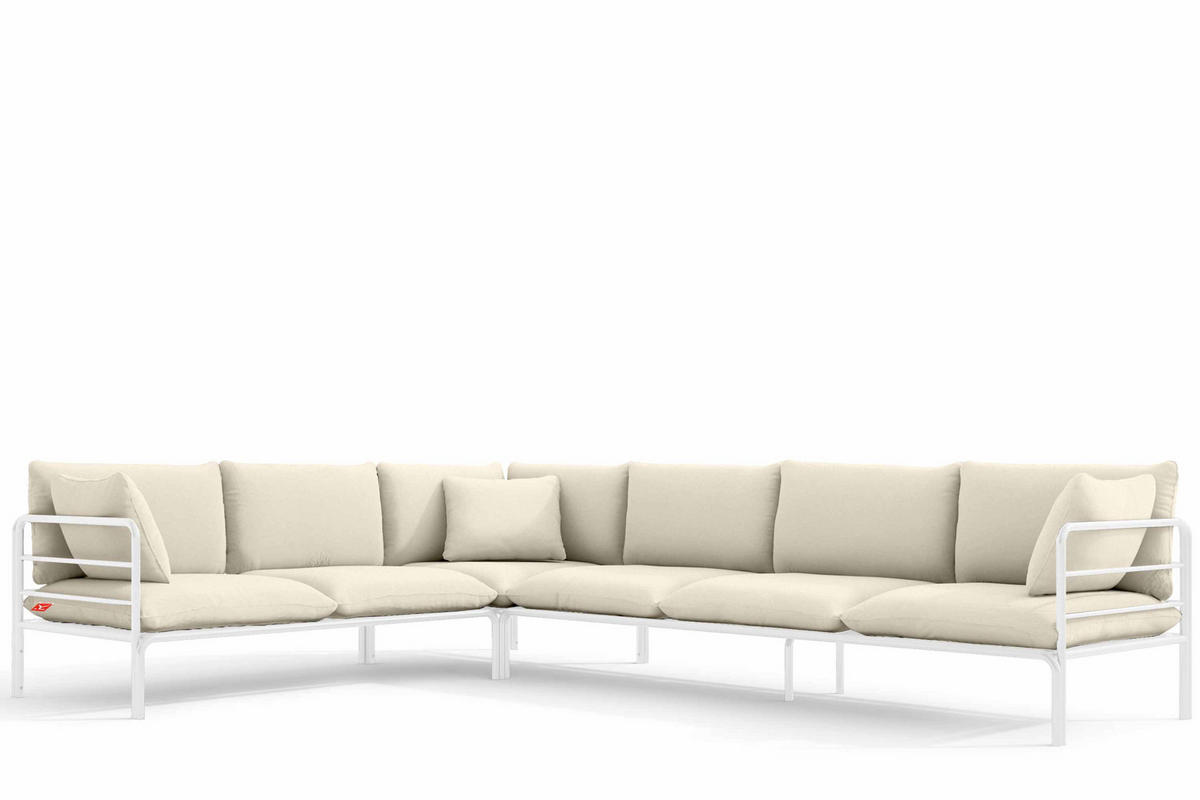 GARTENECKSOFA RAMBE 5-Sitzer mit Kissen, Weiß/Cremeweiß - Creme/Weiß, Textil/Metall (304/80/229cm) - KONSIMO®