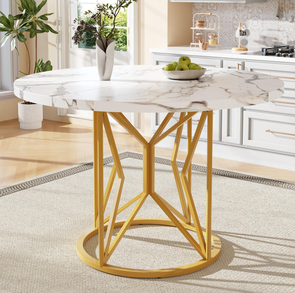 ESSTISCH, MDF in Marmoroptik & Metallgestell, 100/100/76 cm, Goldfarben - Goldfarben, Holzwerkstoff (100/100/76cm) - Redom