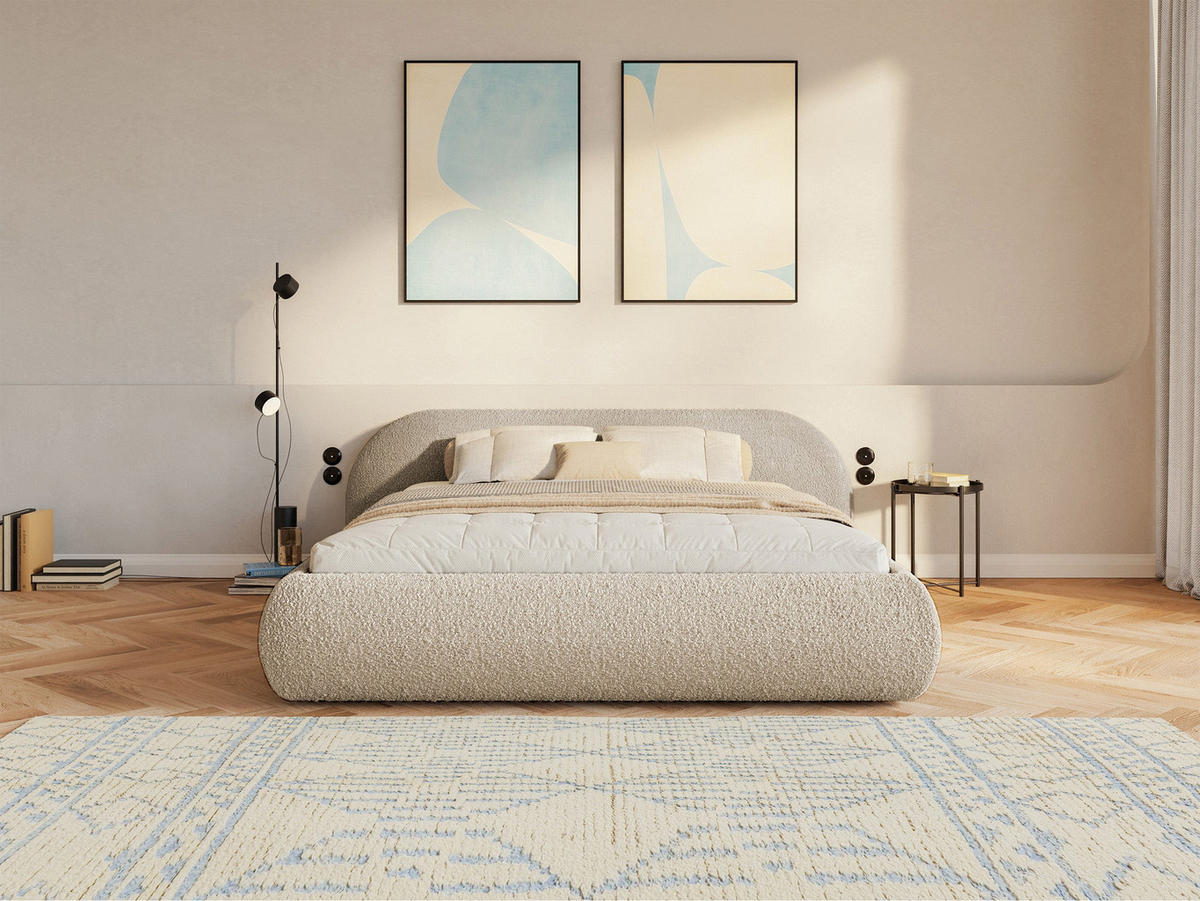 ČALÚNENÁ posteľ Shels, buklé svetlobéžová, 200x200 cm - čierna/svetlosivá, textil/plast (200/200cm) - Selsey