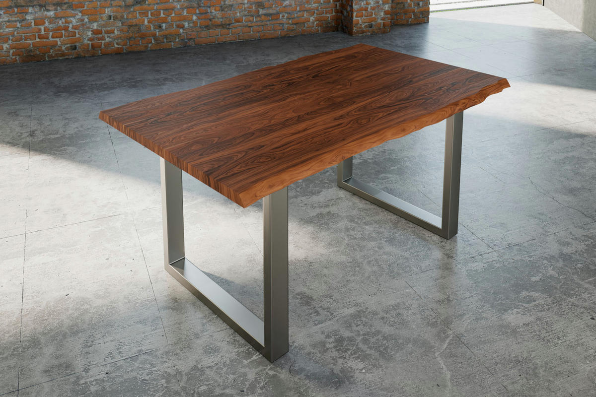 ESSTISCH LAUREN - Silberfarben/Nussbaumfarben, Holz/Metall (85/160/77cm) - SAM