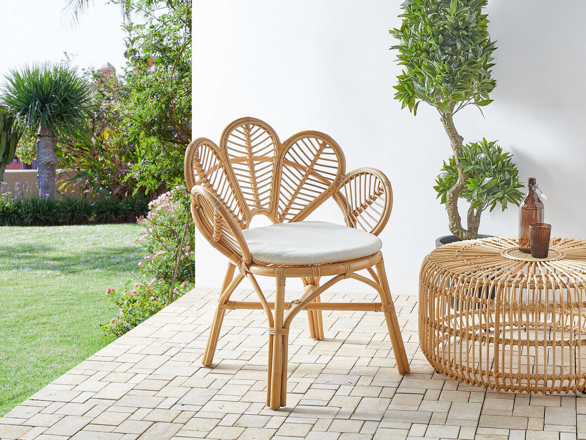 RATTANSTUHL natürlich Pfauform Florentine II - Naturfarben, Naturmaterialien (74/88/61cm) - Beliani