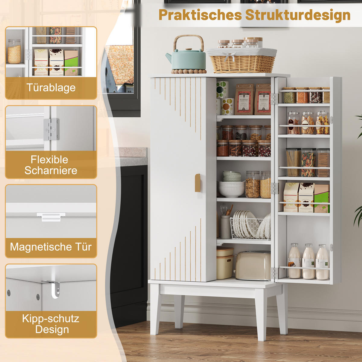 GESCHIRRSCHRANK 59/30/120 cm Weiß mit 2-Tür-Aufbewahrungsschrank und Türablage - Weiß, Holz (59/120/30cm) - Oxeza