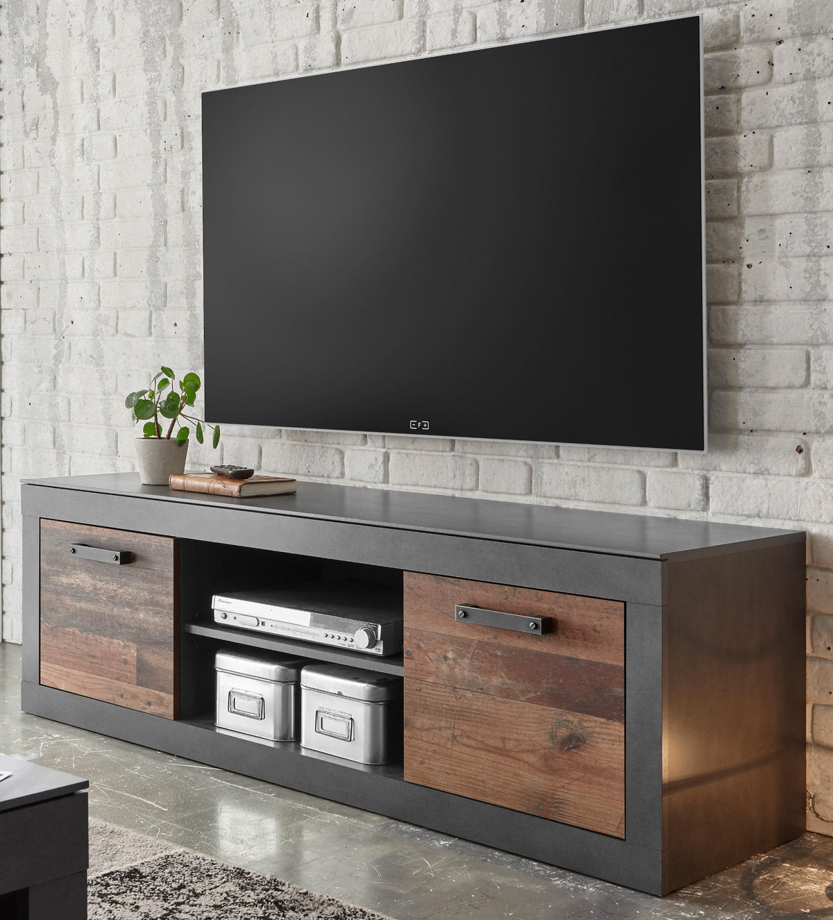 TV-LOWBOARD Old Used Wood Shabby Design mit Matera grau, TV-Unterteil, 153 x 51 cm - Dunkelgrau/Braun, Holzwerkstoff/Kunststoff (153/51/43cm) - Furn.Design