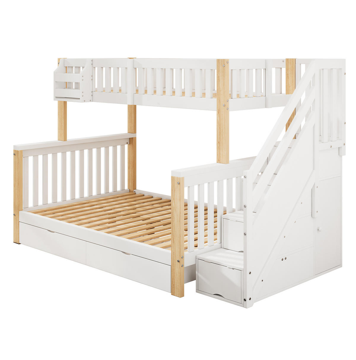 ETAGENBETT 90/200 & 140/200 cm aus Massivholz mit Treppenschrank und Stauraum - Weiß, Holzwerkstoff (90/200cm) - BEAOK
