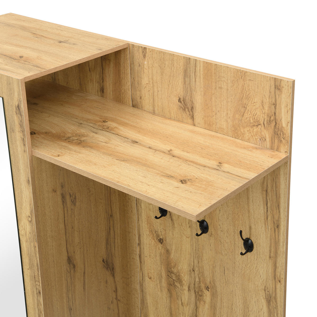 GARDEROBE 100/191/38 cm Schwarz/Natur aus MDF mit Spiegel und Schuhschrank - Schwarz, Holzwerkstoff (38/191/100cm) - OKMYHOME