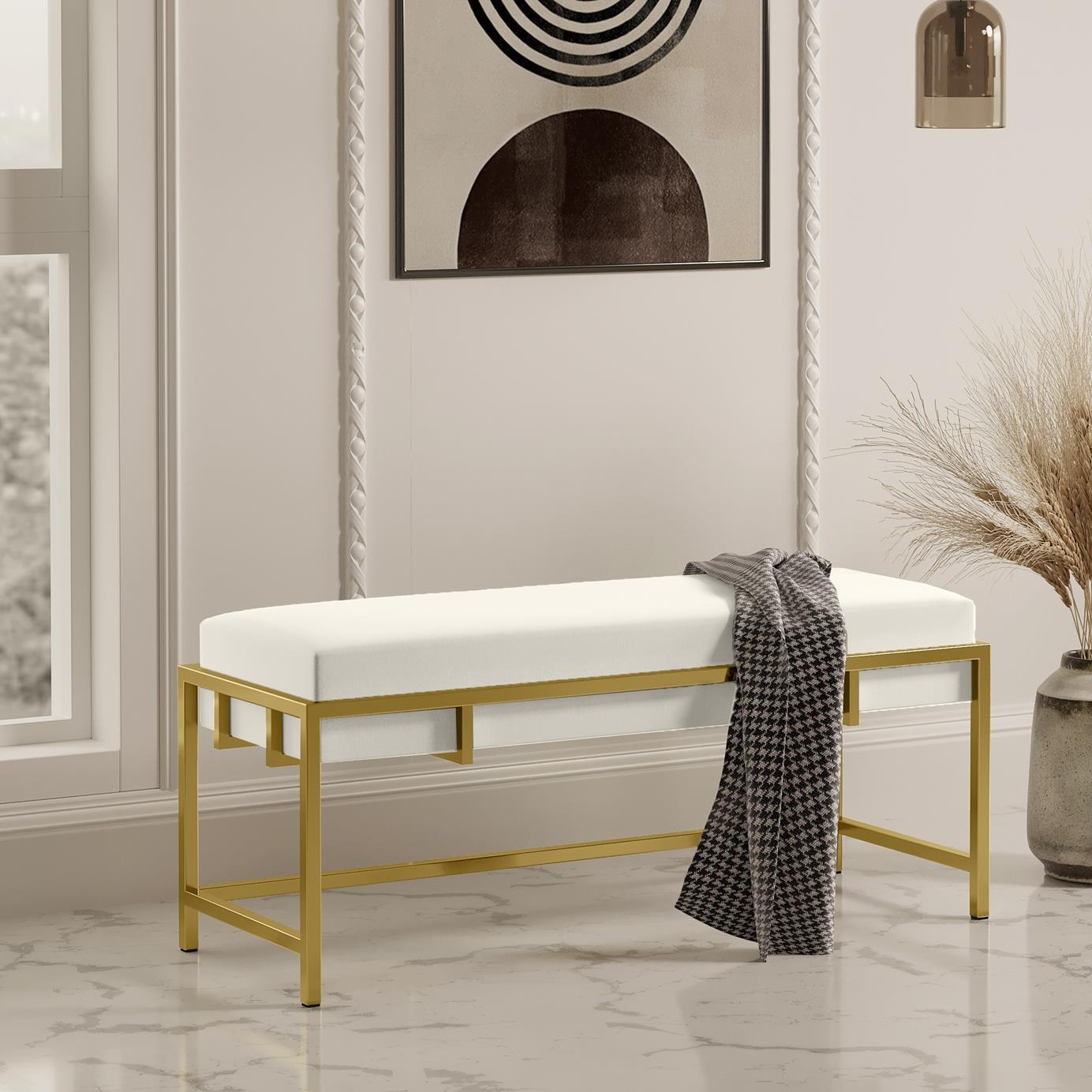 POLSTERBANK LAMO 100 Hellgrau, Goldene Beine - Goldfarben/Hellgrau, Textil/Metall (100/45/35cm) - Bettso