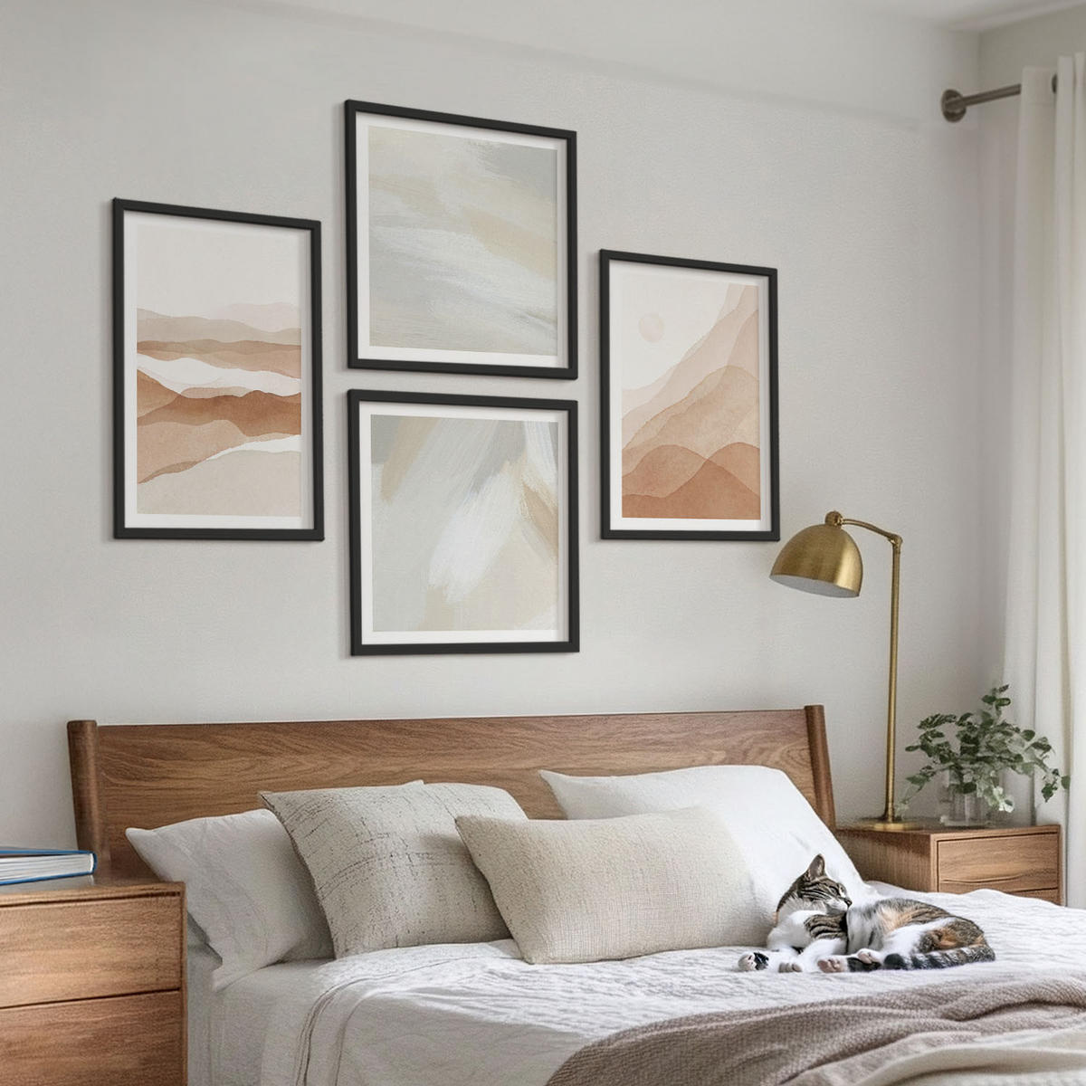BILDER SET 4er Set - 50x50 cm & 40x60 cm Schwarzer Rahmen - Abstrakte braune Landschaften - Schwarz, Kunststoff (50/50cm) - TULUP
