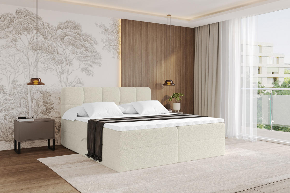 BOXBETT mit Matratze H4 - FAMA - 120x200 cm Beige Quelle - Sandfarben, Holzwerkstoff (120/200cm) - ALTDECOR