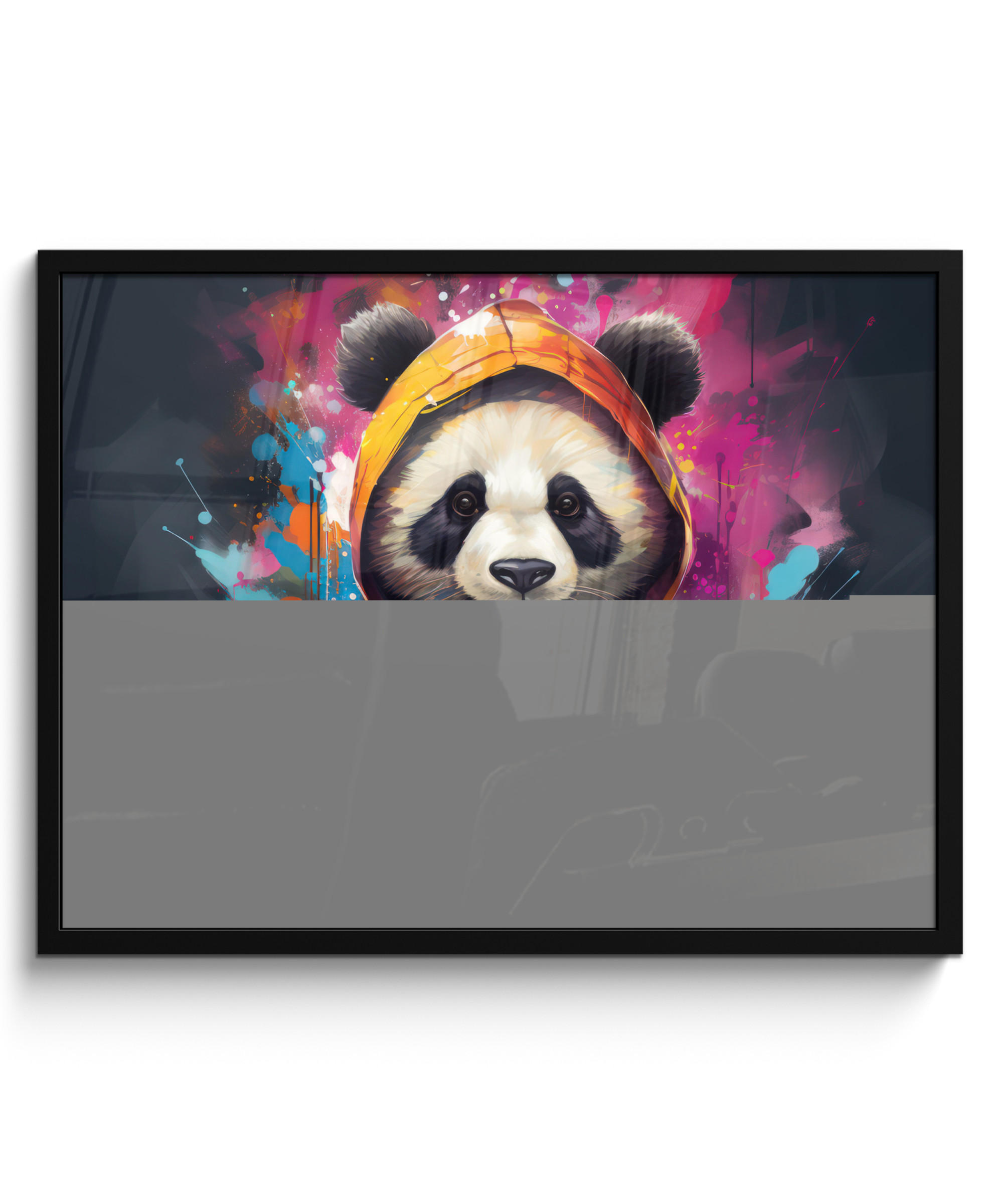 POSTER MIT RAHMEN Panda - Jacke - Graffiti - Orange 80x60 cm - Orange, Papier (80/60cm) - MuchoWow